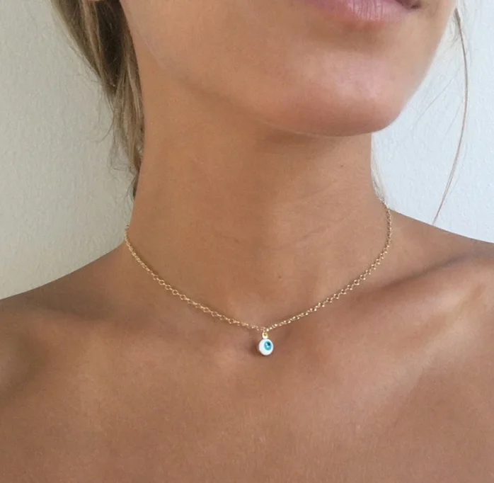 Daochong Custom Sterling Silver 925 Gold Plated Dainty Mini Evil Eye Necklace Jewelry