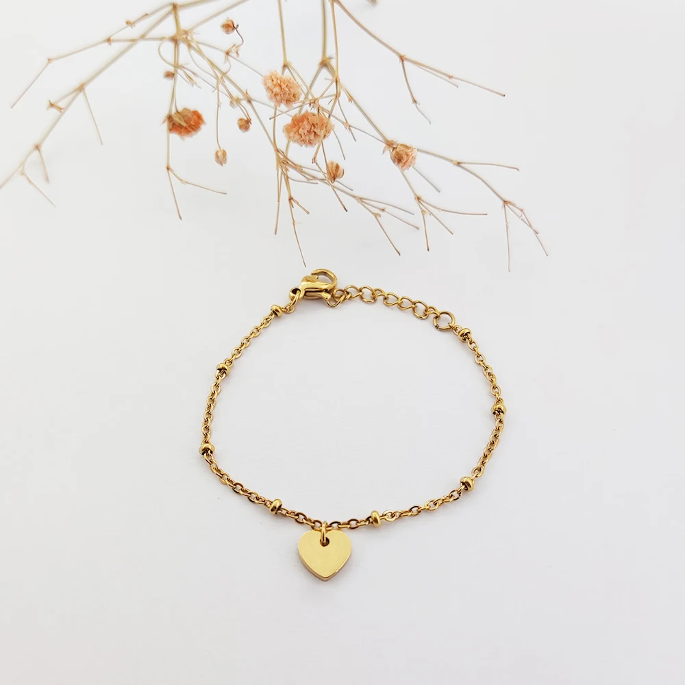 Love Heart Charm Bracelet Stainless Steel Baby Jewelry Heart Shape Chain Bracelets Gold Designer Inspired Organizador Joyas