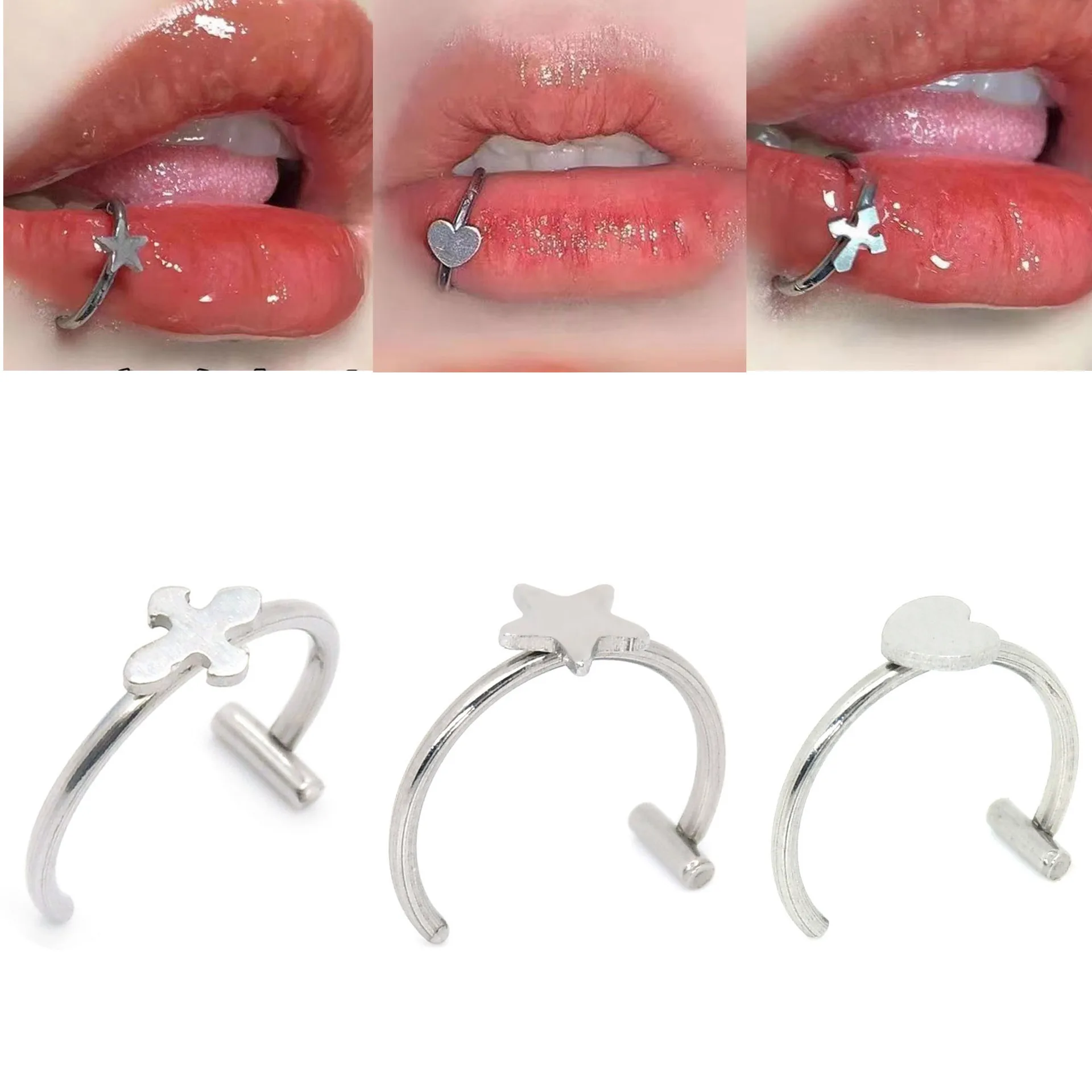 Gaby wholesale heart shaped 20G 316L stainless steel fake lip ring non piercing clip on labret body jewelry for women