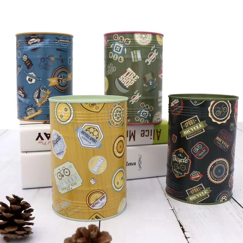 cylinder shape coin bank exquisite classical money tin box wholesale piggy bank