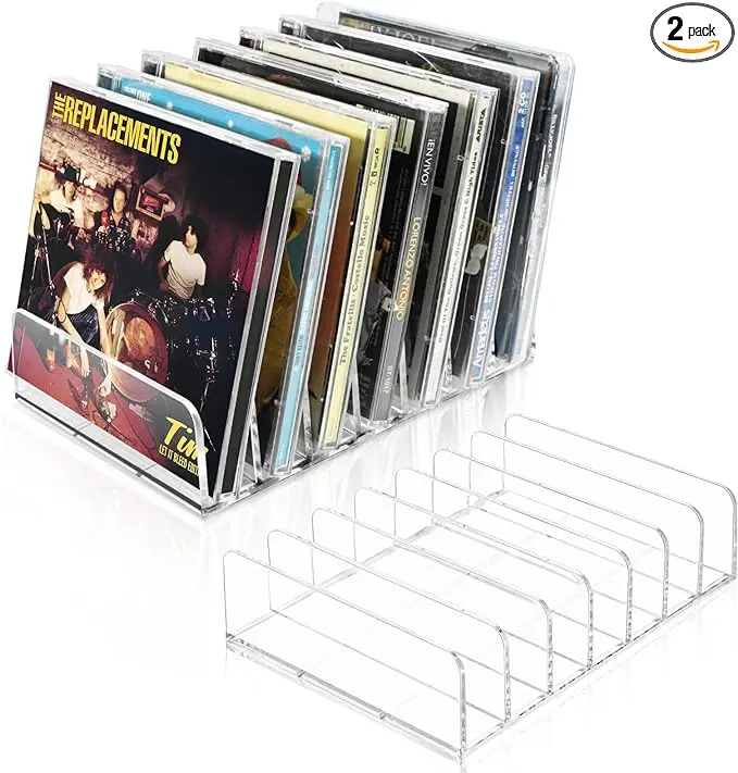 Clear Acrylic CD Organizers CD Display Rack Holds up to 14 Standard CD Cases for Media Shelf Storage and Organization