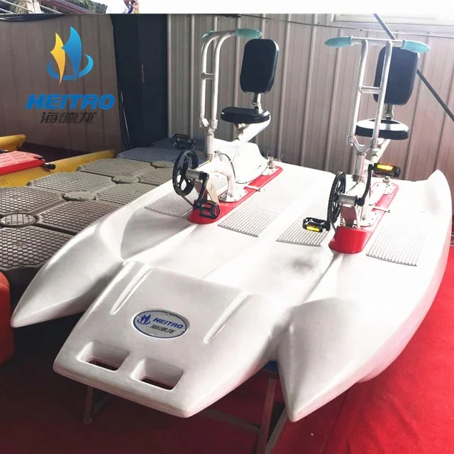PE Pontoon Boat Two Person Plastic Water Surfing Pedal Bike for Sale