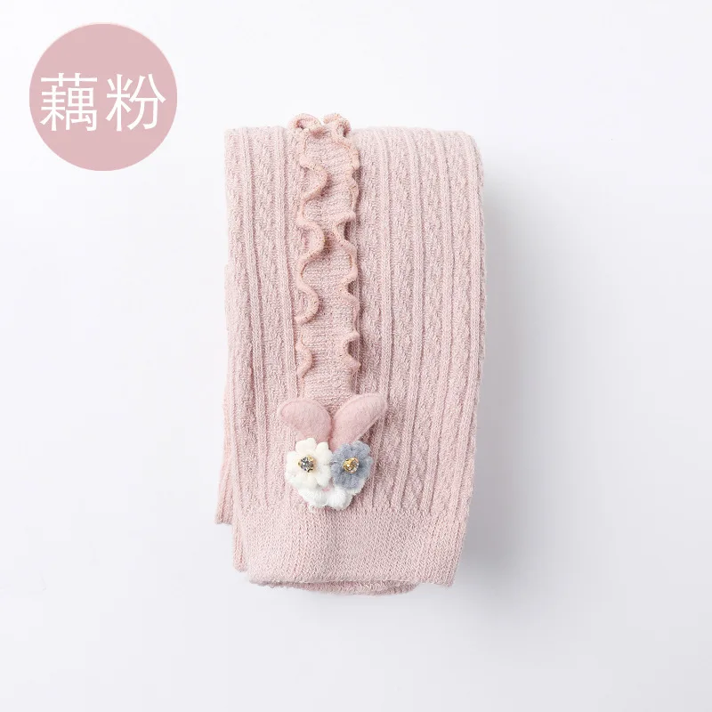 Wholesale Fashion Side Ruffle Pants Cute Rabbit Accessory Soft Cotton Knits Girls Kids Leggings