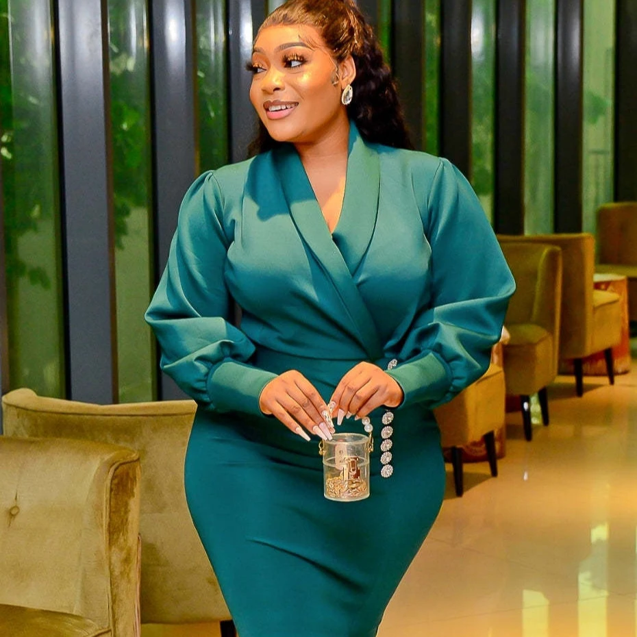 V Neck  Ladies Office Dress New Autumn and Winter Hot Sale Solid Color Casual Dresses Dress for Women Printed