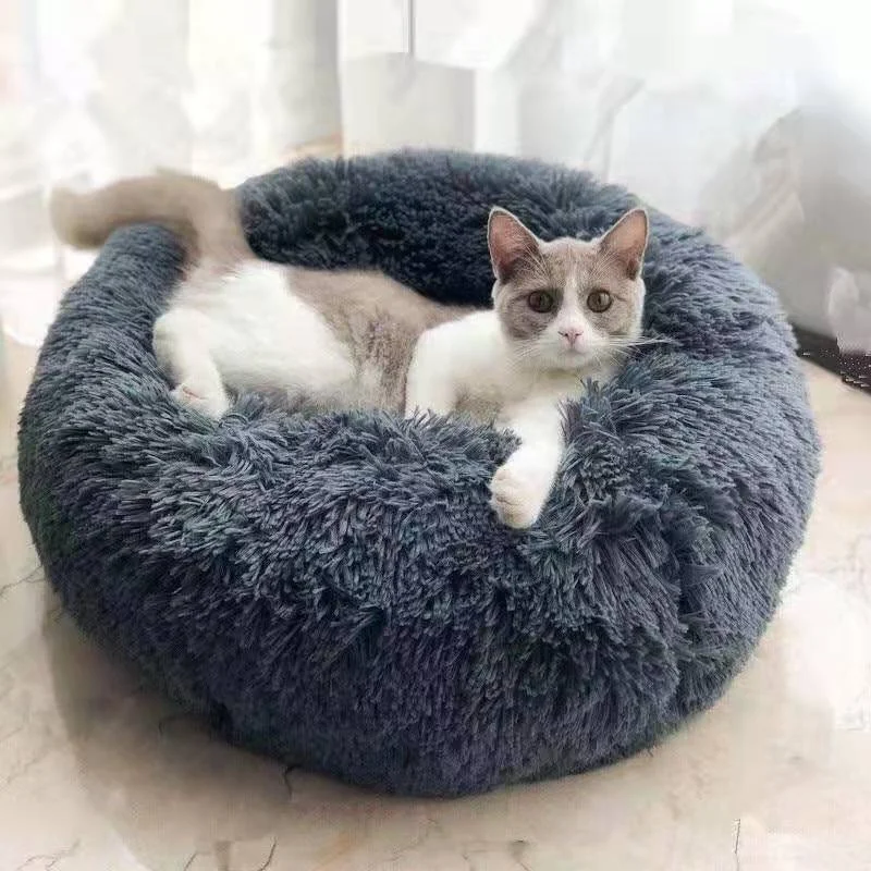 
2021 Best Pet Product Luxury Furniture Large Small Round Soft Plush Fluffy Donut Dog Cat Bed Cushion Sofa Pet Beds 