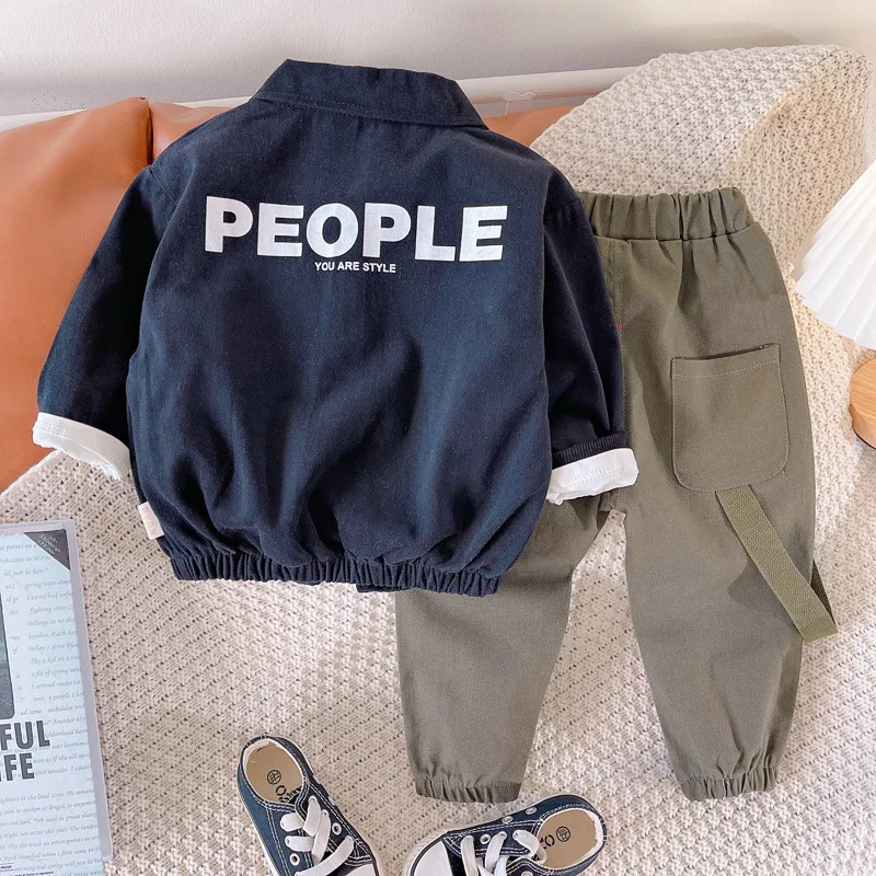 0-4 Years Baby Boys Cargo Jacket Sets Toddler Cute Solid Jackets And Pant 3 Pieces outfit For Spring And Autumn