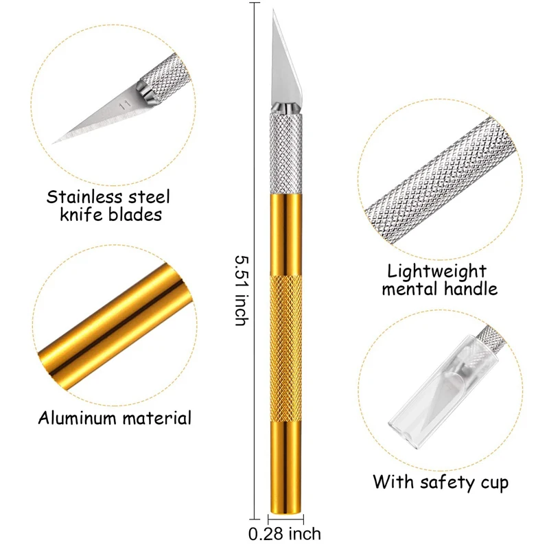 High Grade Precision Craft Knife Hobby Knife with Five Stainless Steel Blades Aluminum Handle Carving Pencil Craft Knife