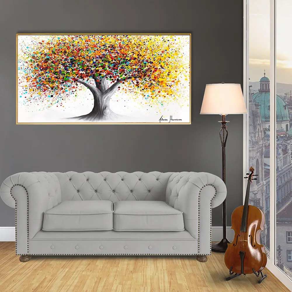 100% Hand Painted Abstract Gold Tree of Life Poster Wall Pictures oil painting gold money tree wholesale