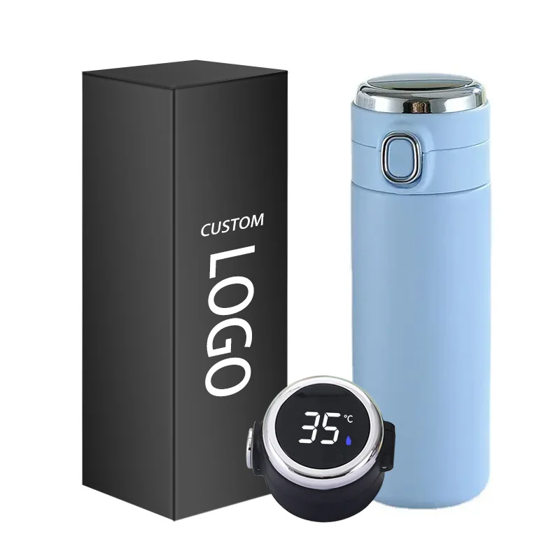Wholesale Best Price Display Flask Cup With Button Lid 450ML Thermoses LED Temperature Flask Cup 304 Steel Thermometer Flask