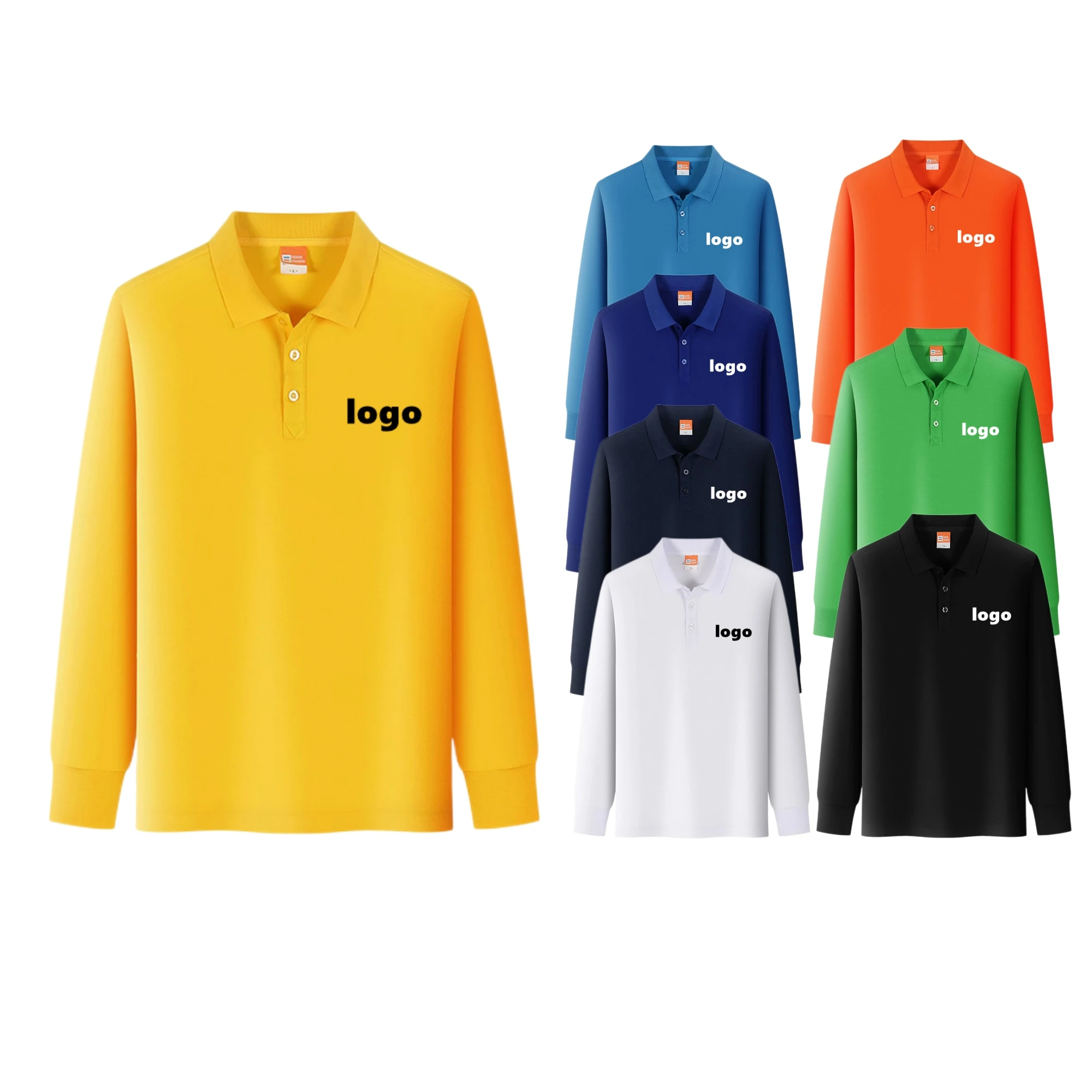 220gsm 35% cotton 65% polyester long sleeve unisex polo shirt plain black long sleeve polo shirt