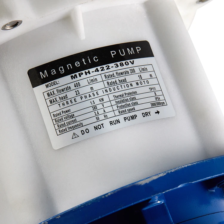 Strong Power MPH-422 PVDF 400L/Min non-leakage Chemical liquid pump Magnetic drive circulation pump Magnet centrifugal pump