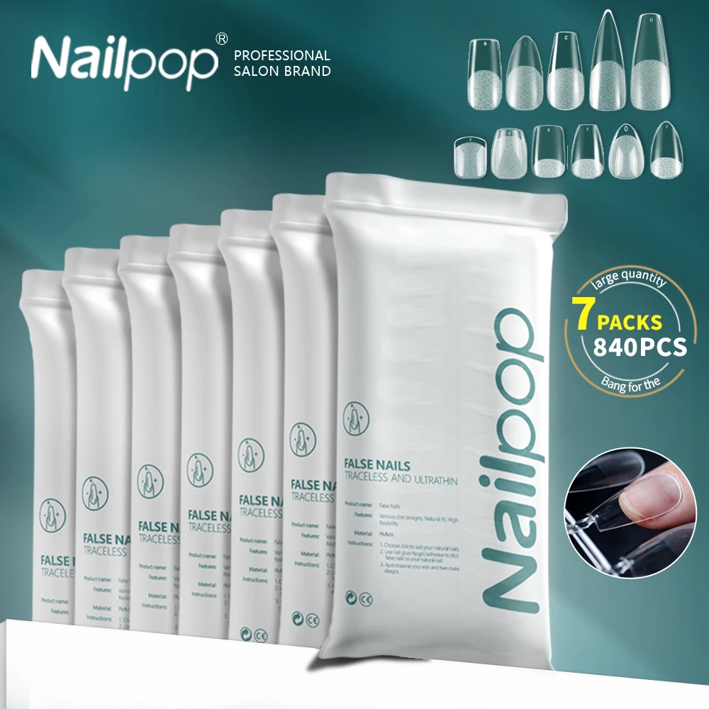 Nailpop 7 упаковок/840 шт. мягкие гелевые насадки для ногтей полное покрытие наращивания полуматовые Салоны маникюра и DIY