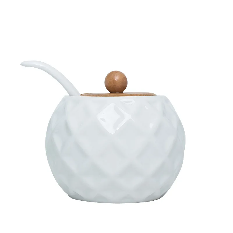 Wholesale Bulk 8pcs Organizer White Ceramic Herbs Spice Jar Set with Bamboo Lid and Storage Rack