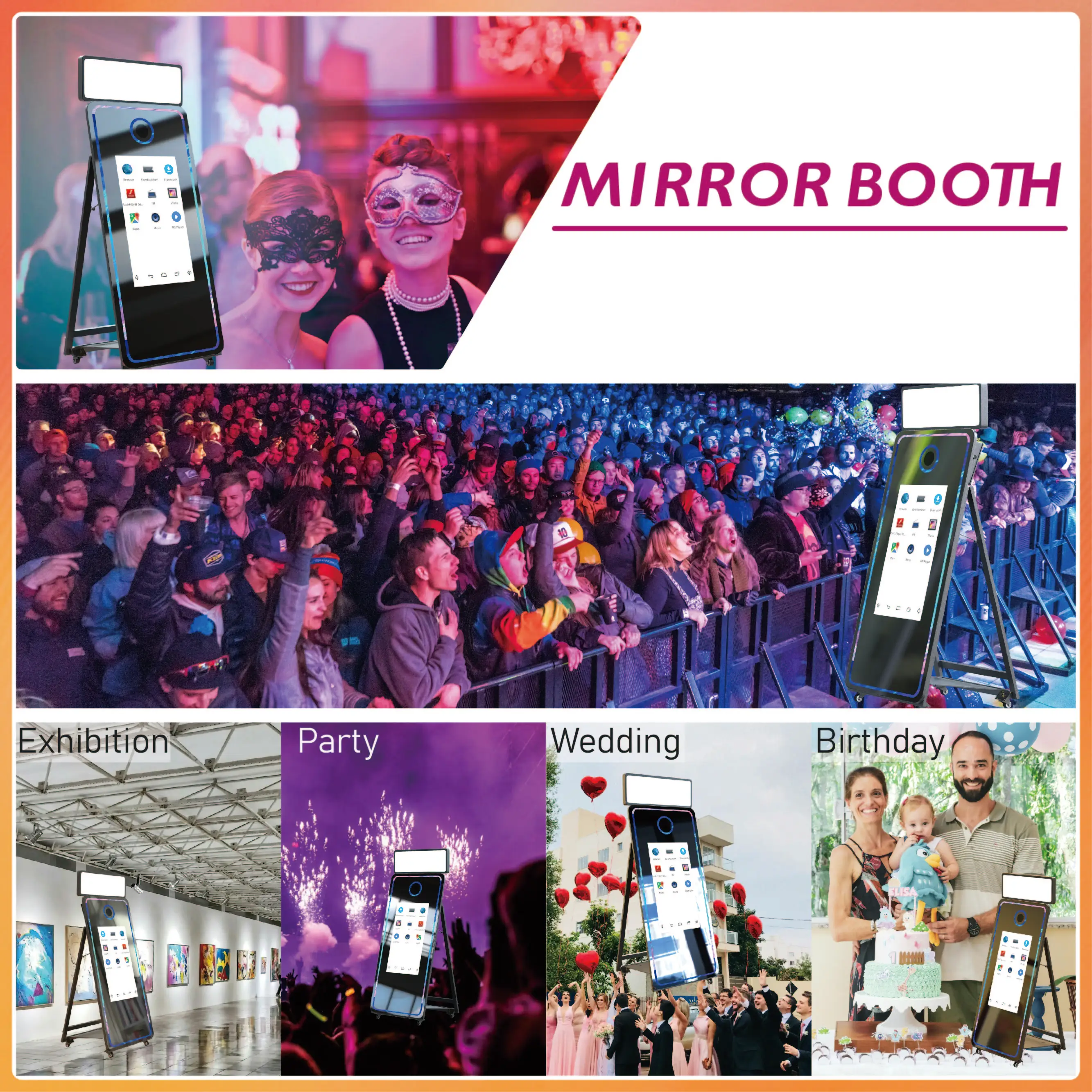Wholesale New Large Thin Selfie Portable Mirror Photo Booth Beauty Picture Portable Selfie Photo Booth Magic Mirror Photo Booth
