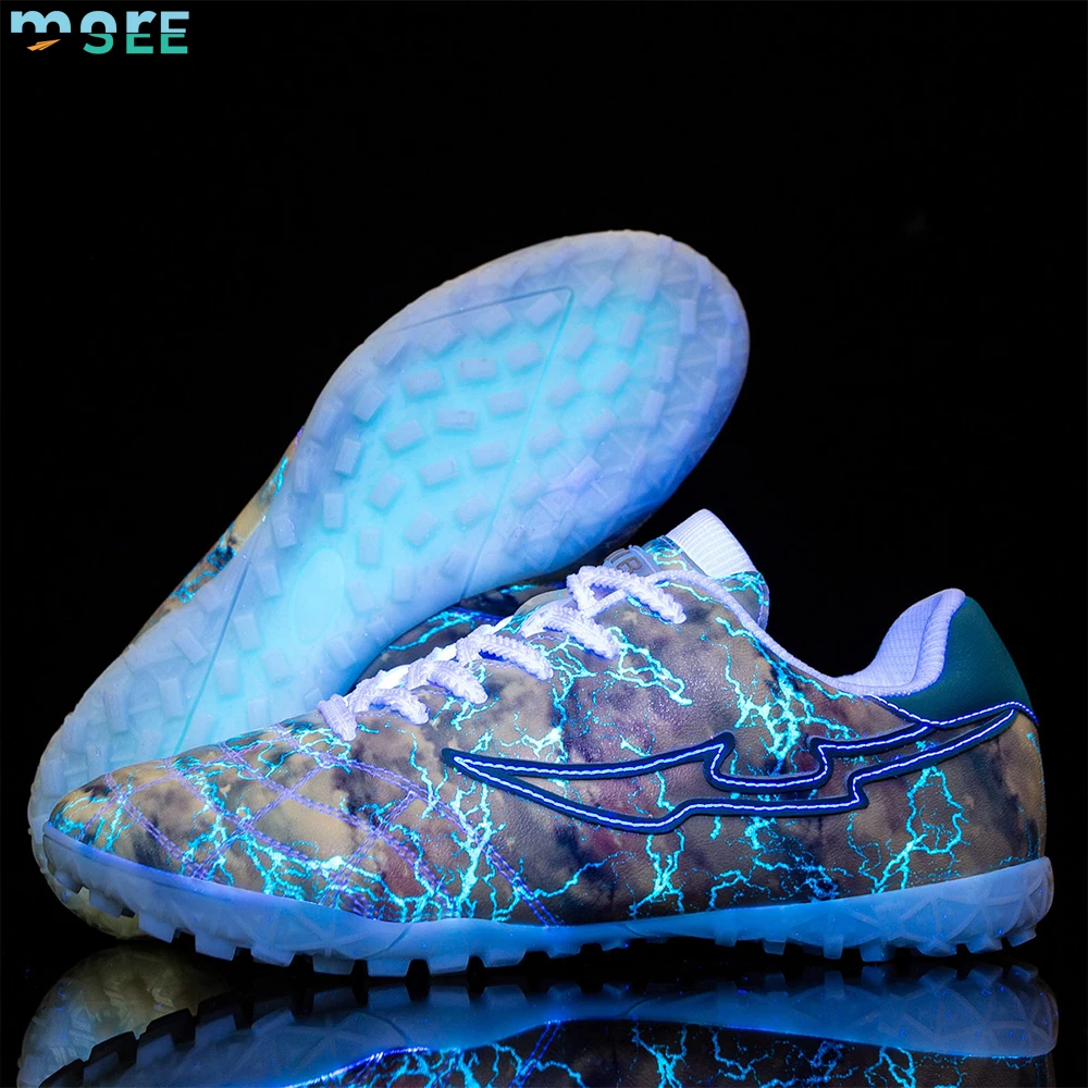 SeeMore Selection Fluorescent Kids Boys Girls Firm Ground Athletic Outdoor Sports Shoes Football Soccer Cleats Shoes