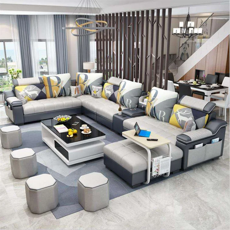 Contemporary Living Room Sofas Leather Sofa Set 7 Seater Couch L U Shaped Sectional Sofa Bed Modern Living Room Furniture