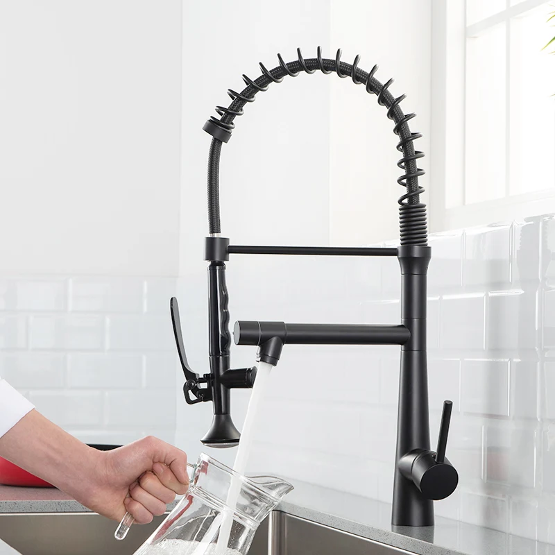 Fapully High Quality Pull Down Single Handle Flexible Sink Black Led Kitchen Faucet