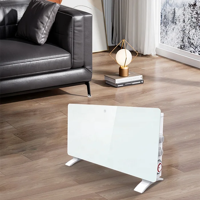 Floor Standing Wall Mounted Glass Panel Heater 1500W Electric Convector Heater for Office Home House White with Timer and Turbo
