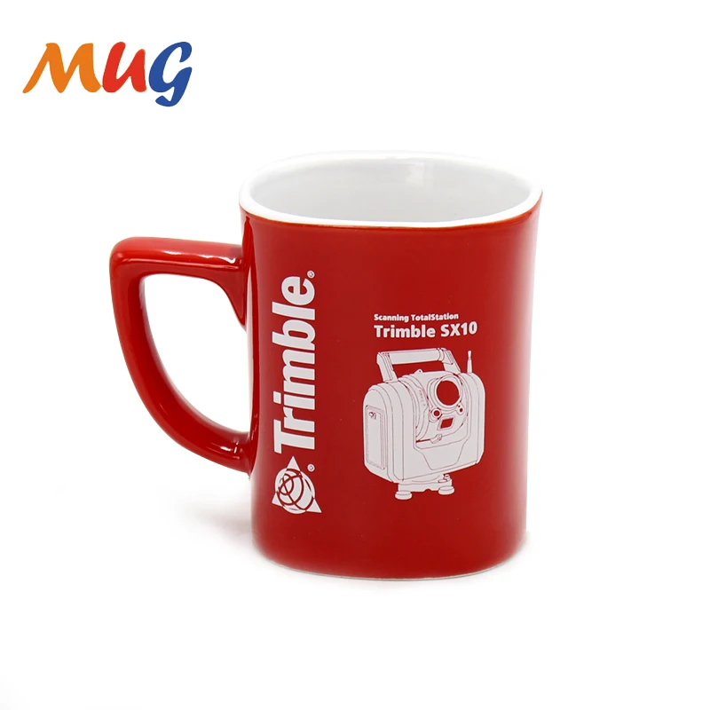 Wholesale low temperature red glazed square ceramic coffee mugs custom logo