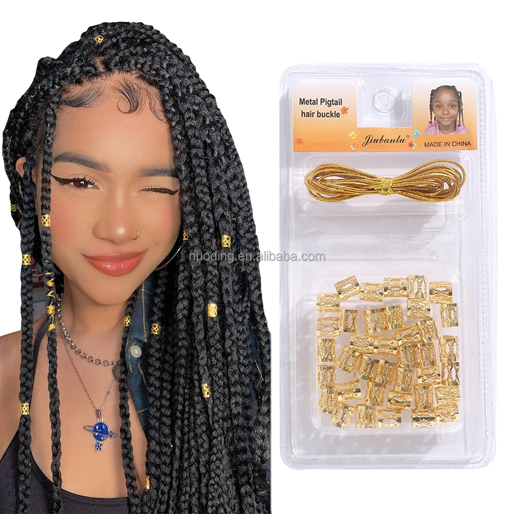 gold silver hair ring braid dreadlocks bead hair cuffs kit dreadlock coil accessories braided wire cable hair beads for braids