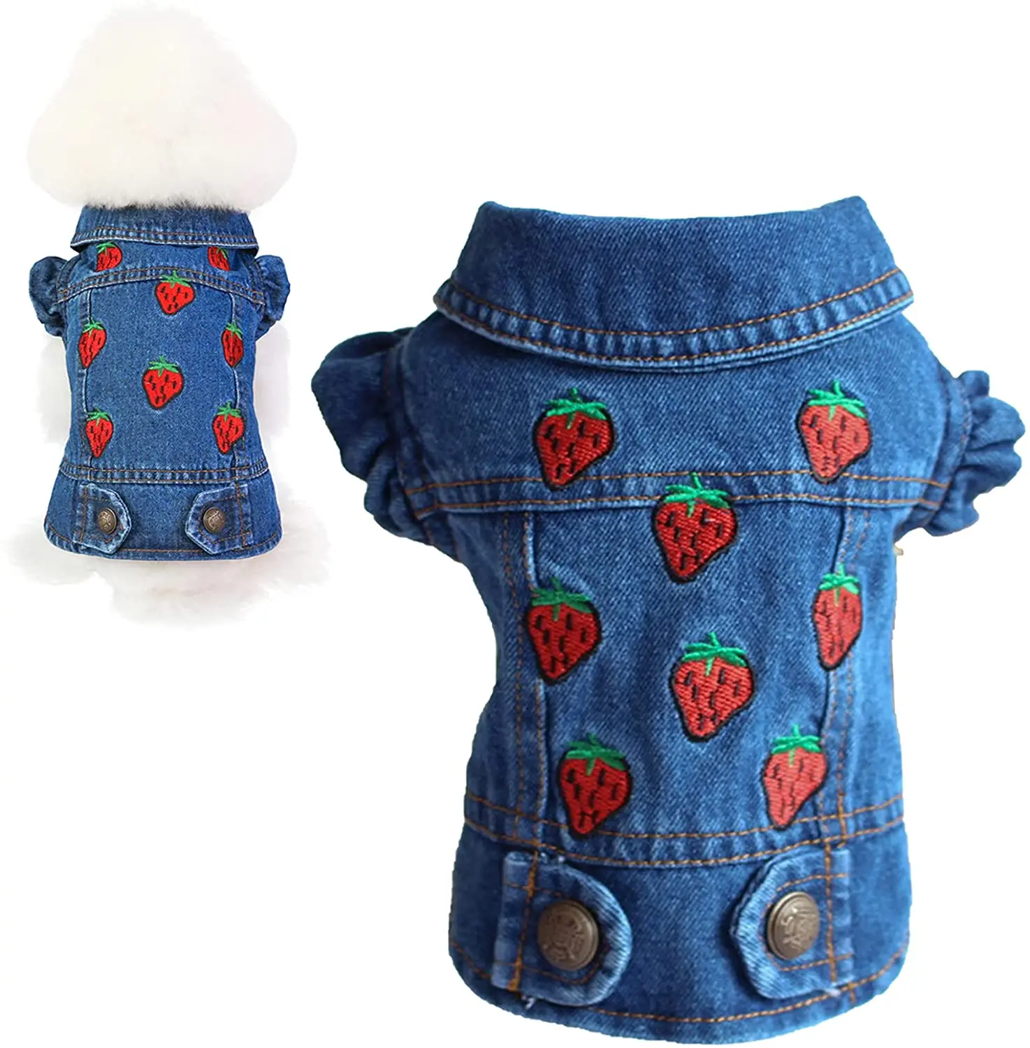 Джинсовая куртка с изображением клубники девушки таксы Тедди французского бульдога собаки щенка