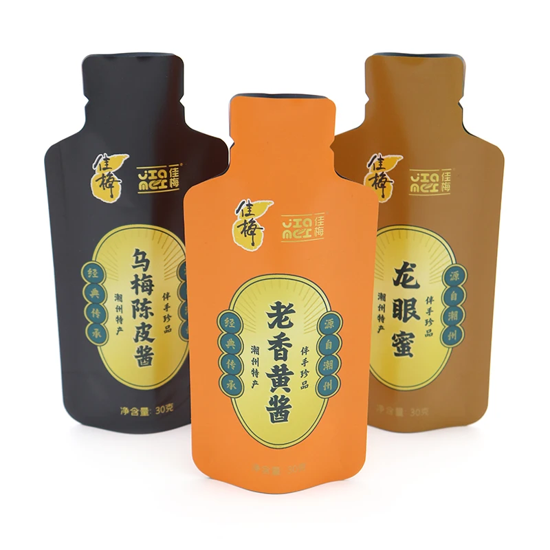 High quality custom logo bottle shaped pouch beverage injection packing bag soft special shape plastic sauce bag