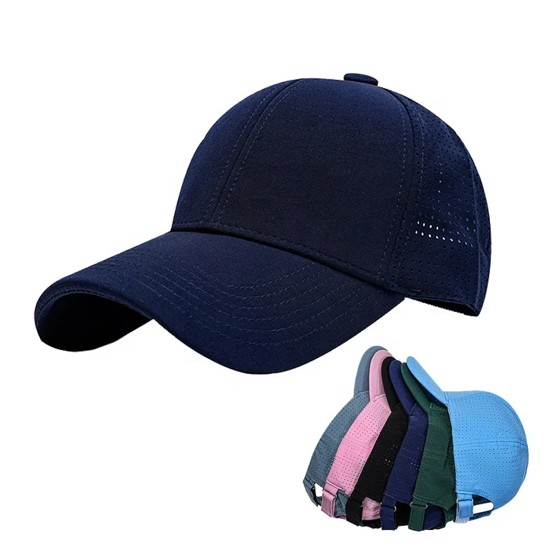 High Quality Quick Dry Hard Structured Waterproof Breathable Laser Cut Hole Lightweight Running Cap Baseball Mesh Sport Cap