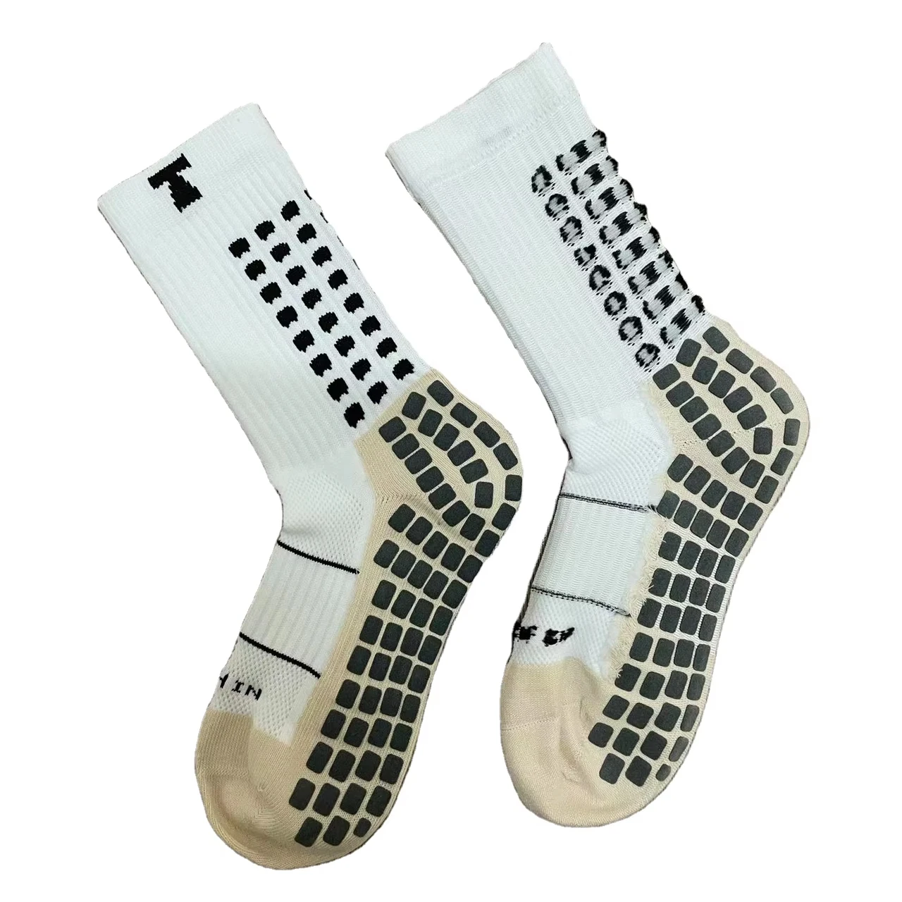 wholesale  FootBall Soccer Socks with flocking  Non Skid Slip Cushioned Sports Football Grip Socks low MOQ