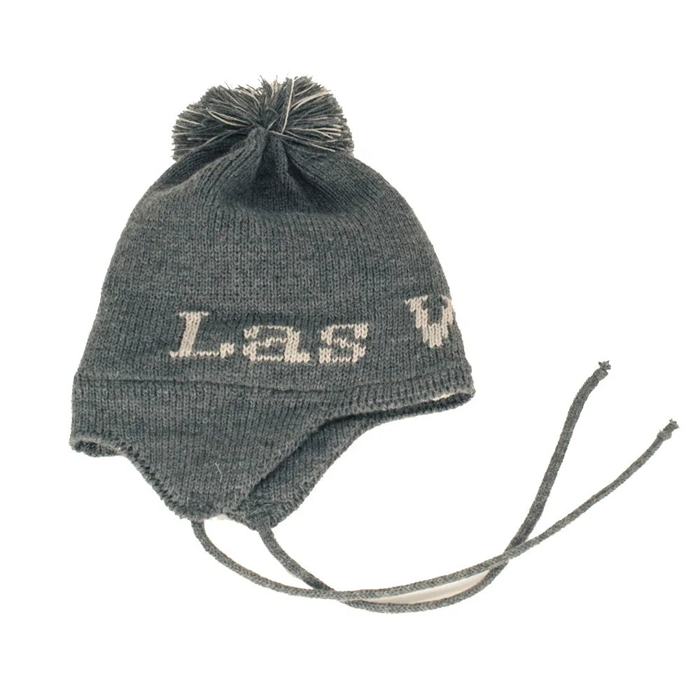 Custom Winter Thermal Fleece Lined Knitted Beanie Hats for Men Women Girls Boys Earflap Cap Toque with Pom Pom Designer Logo