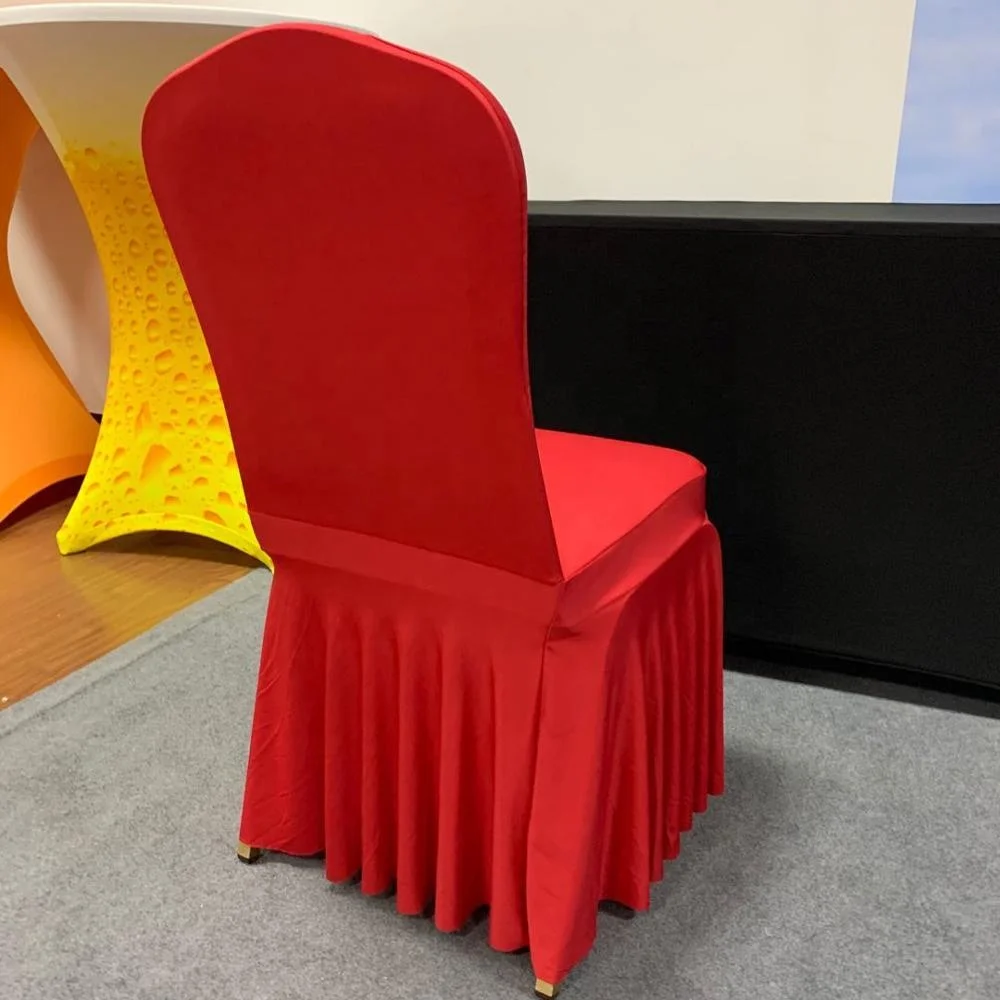 
Not Satin Easily No foot Pocket Durable Red White Stretch Spandex Banquet Chair Cover with Skirt for wedding Party Hotel Decor 