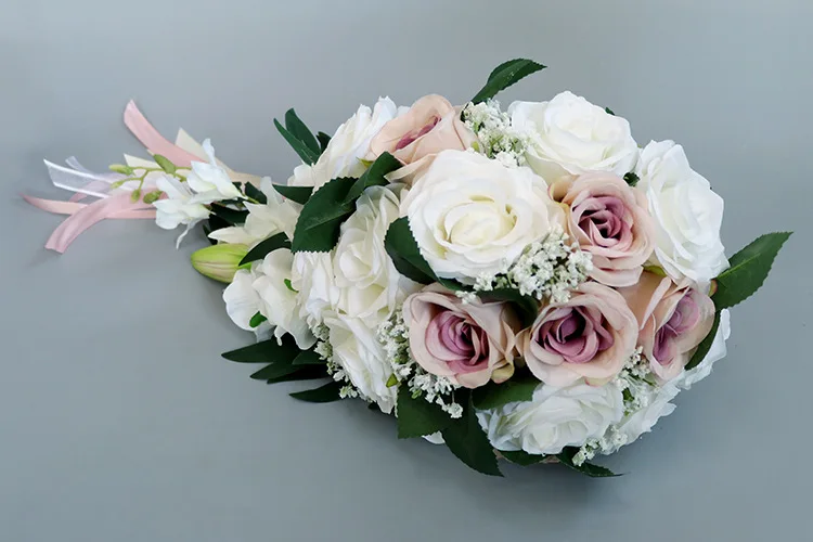 SN-L1046 Multi-color customizable romantic pink white silk artificial roses peony wedding bridal flower bouquet