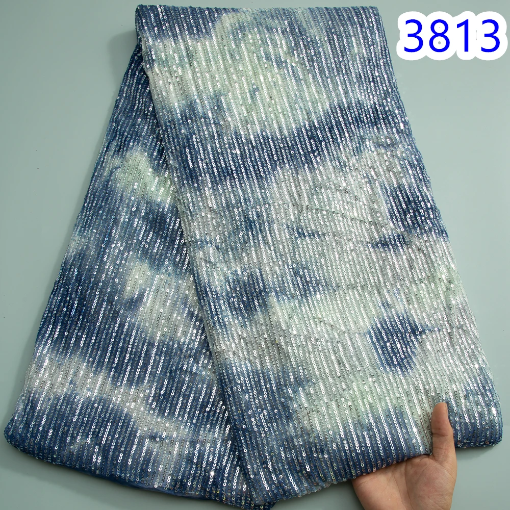 Colorful African Lace Fabric Sequins Mesh Luxury Heavy 2024 High Quality Nigerian French Tulle Fabric for Women DIY Dress 3813