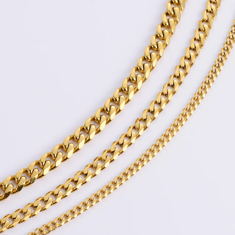 Wholesale 5mm Gold Plated Chunky Cadena Cubana Stainless Steel Miami Cuban Link Chain