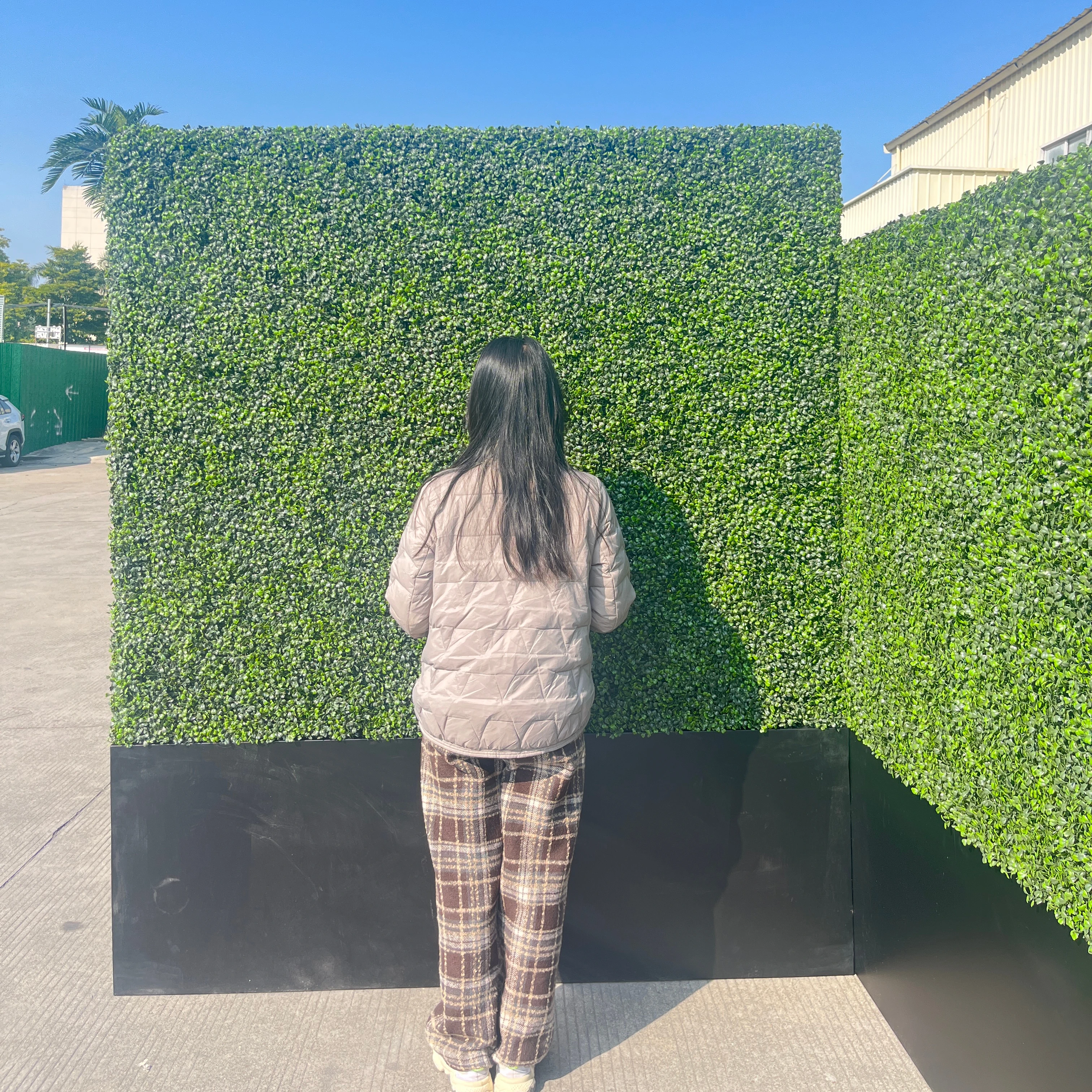 synthetic artificial boxwood hedge vertical leaf green forest wall panels faux grass fence wall decor green house plant wall
