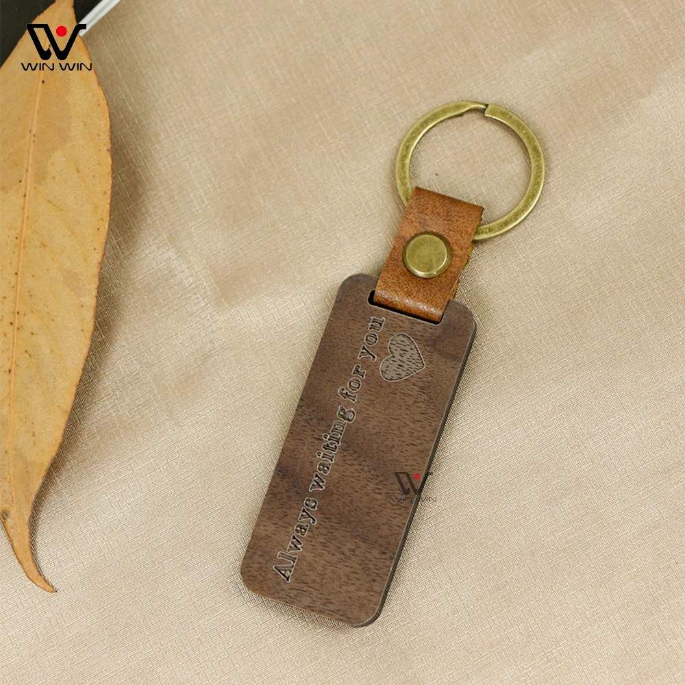 Custom Company Logo Souvenir Gift Metal Ring Synthetic leather Wood Keychain Manufacturer