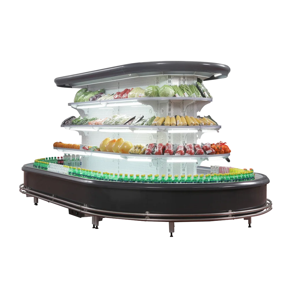 Supermarket refrigerator island fruit vegetable refrigerator display cooler showcase for daily fresh