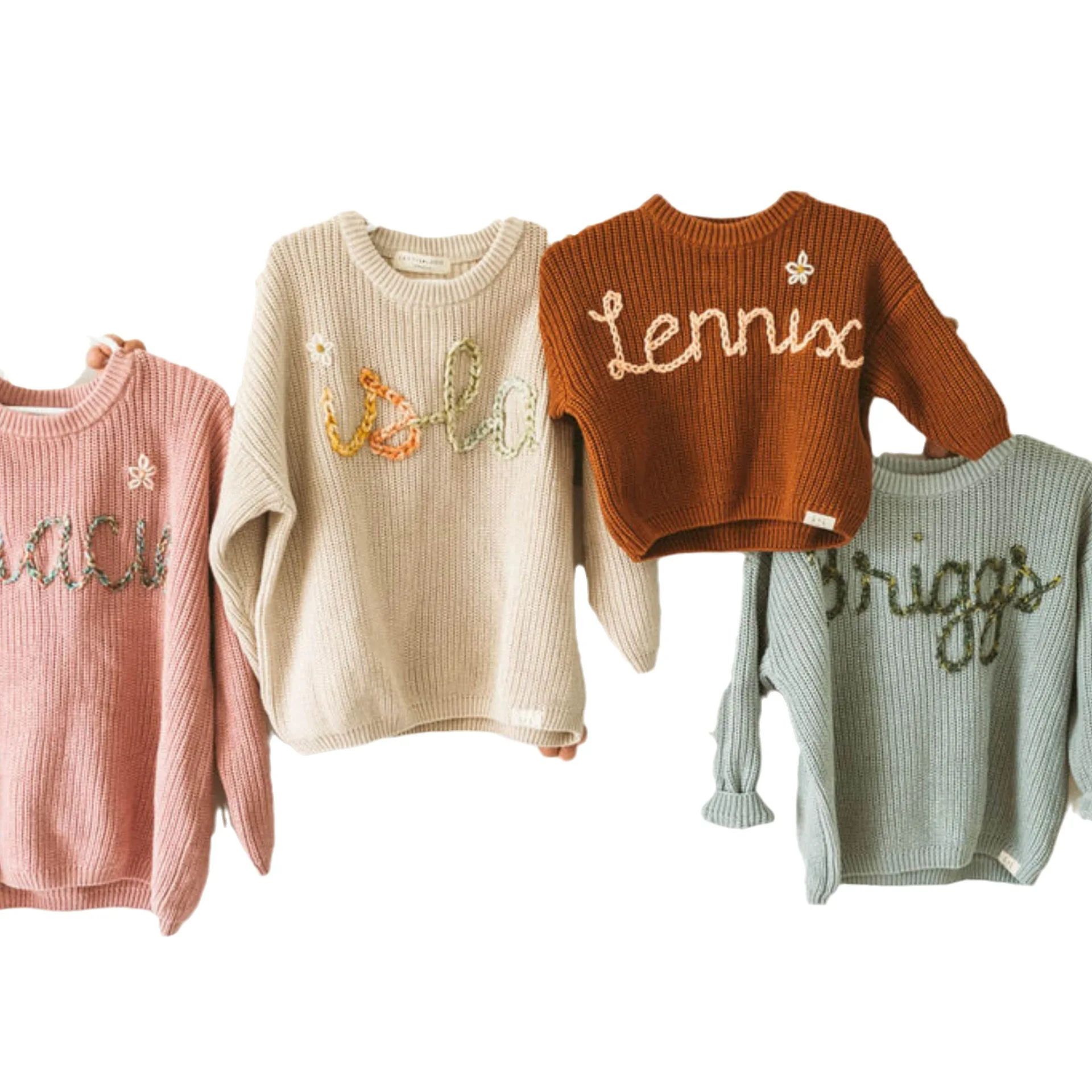 Baby Knit Sweater Multicolor Personalized Name Wholesale Children Hoodies Hand Embroidery Kid Winter Pullover