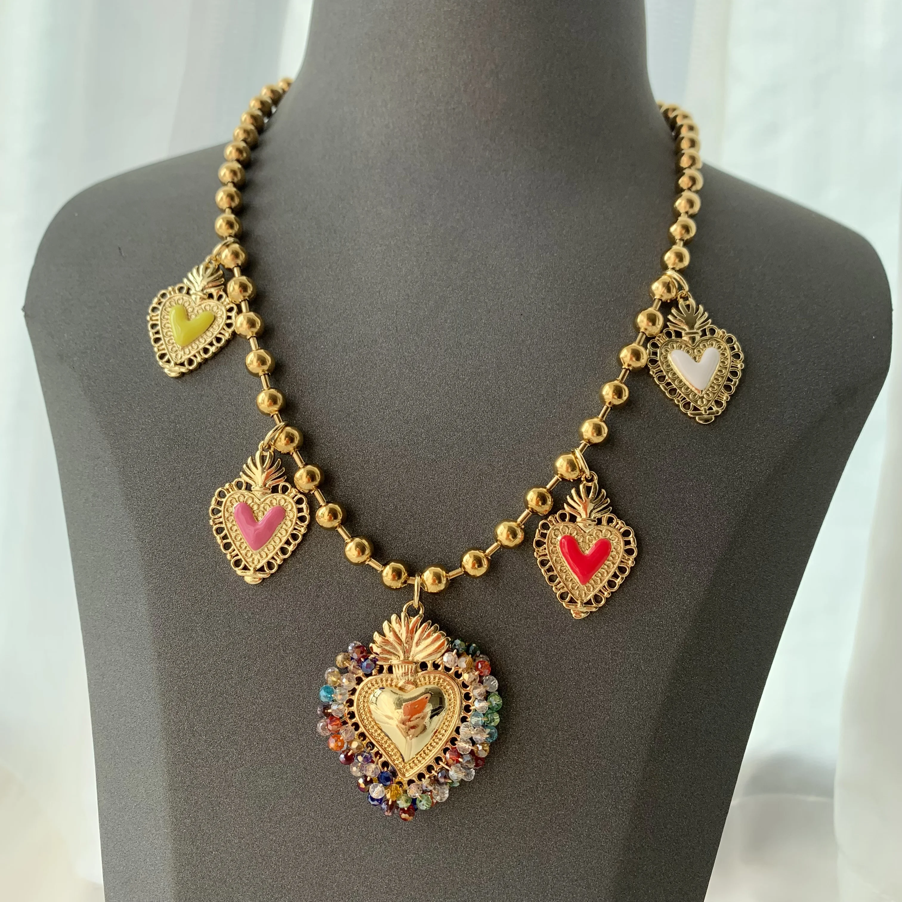 LS-L3161 New Arrival ball chain necklace women fashion jewelry religious sacred heart necklaces men 18k gold necklace