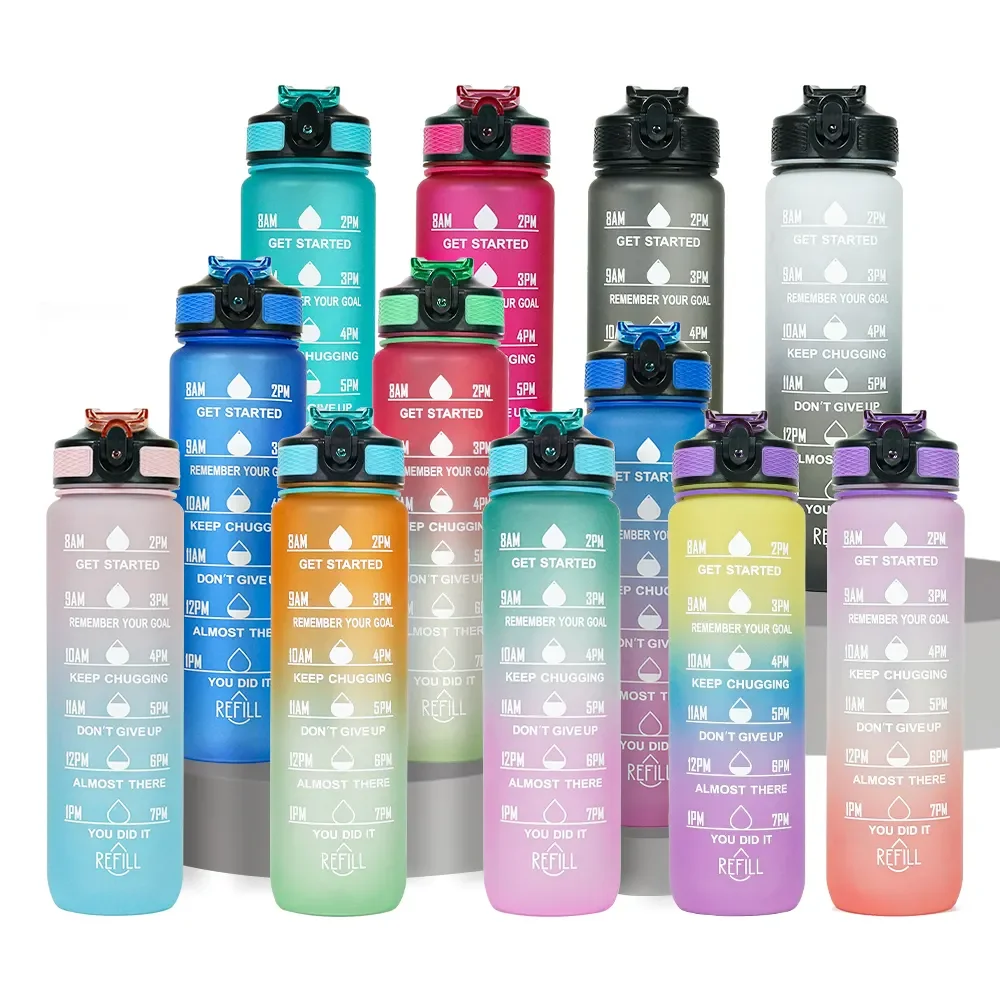 Wholesale Custom Logo eco-friendly Plastic Water Bottle 1000ml 1L Measuring Sports Gym bicycle water bottles plastic cup