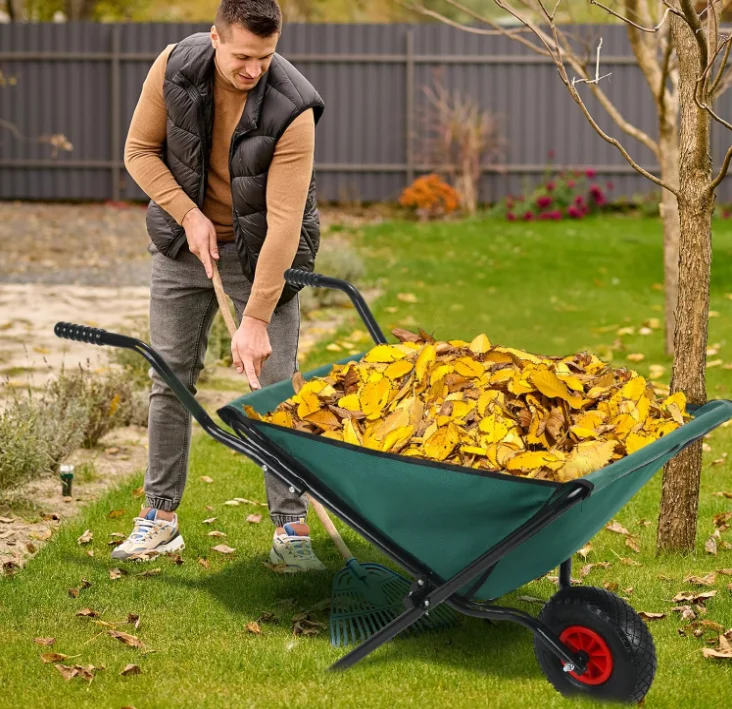 Foldable and light weight canvas wheelbarrow for garden leaves clean