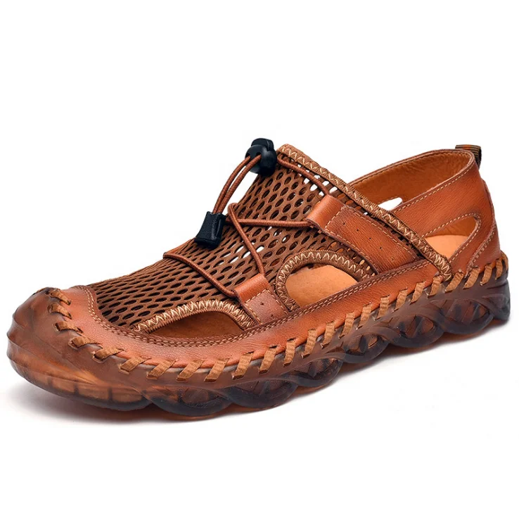 New style genuine leather handmade stitching summer outdoor sandals for men