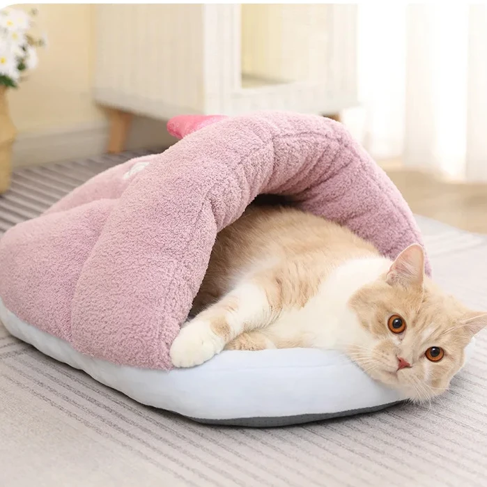 New Winter Slippers-Style Cartoon Monster Pet Bed, Playful Yurt Cat House, Comfortable and Warm Semi-Enclosed Pet Nest