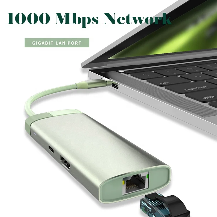 1 Type c Usb 3.0  Port Charger Multiport HDTV PD RJ45 Network Adapter 6 in 1 Usb C Hub Converter for Laptop