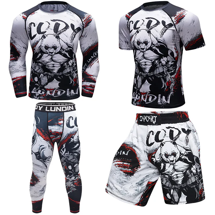 
Custom printed rash guard mma shorts muay thai shorts mens sportswear set 