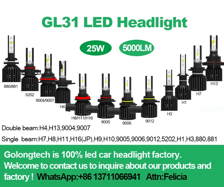 
GL31 car 9012 LED C323 high brightness led headlight bulbs H1 H4 H11 5202 9005 9006 bulbs led headlight 