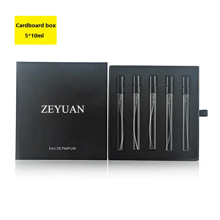 Luxury 10ml test portable round Cylinder Refillable  perfume glass  bottle  with Five Way gift packing box