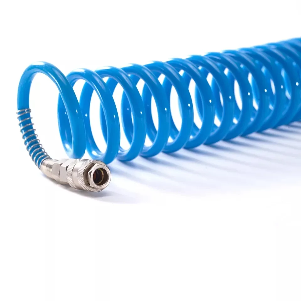 PU Air Compressor Spiral Coiled Hose with Swivel Fittings and Bend Restrictors