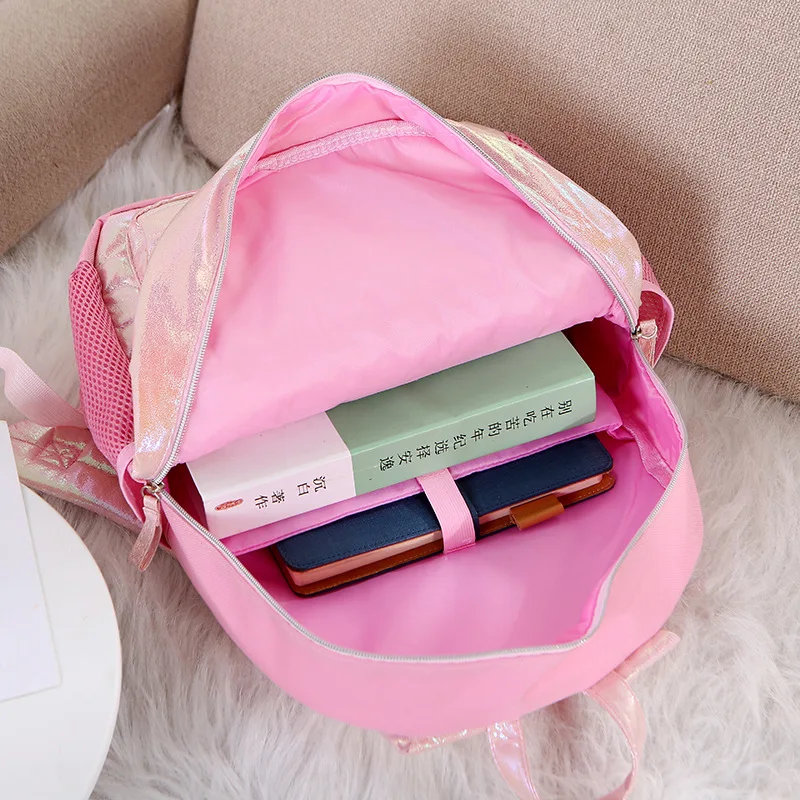 Trendy Glitter Pu Leather Polyester Mixed Lovely Quilted Teenager College Students Schoolbag Custom Children Backpack For Kids