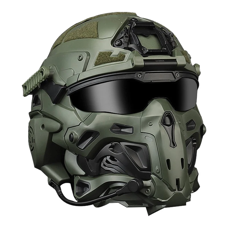 Tactical Full Face Mask Helmet All-in-one Protective Equipment Built-in Headset,Goggles