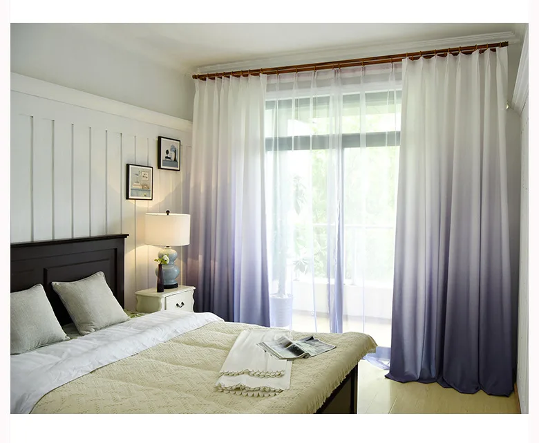 American Europe Solid Sheer Blue Voile Gradient Curtain for Living room Tulle Fabric Grey Window Curtain Panels